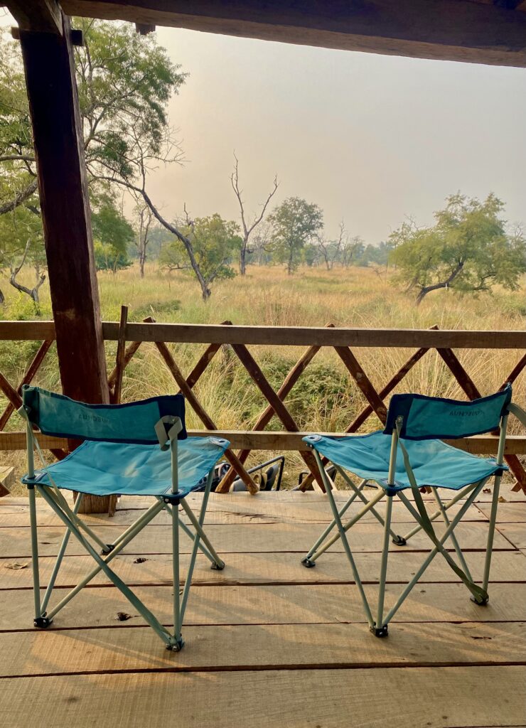 Camping chairs on a view tower